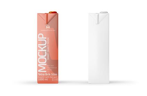 Tetra Pack Brick Mockup Aseptic 1000ml Slim with ReCap3 - Side view