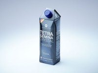Premium packaging 3d model of Tetra Pak Gemina Crystal 1000ml with tethered cap HeliCap 26 Pro