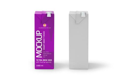 Tetra Pack Brick Mid 1000ml with FlexiCap PSD Mockup Side View