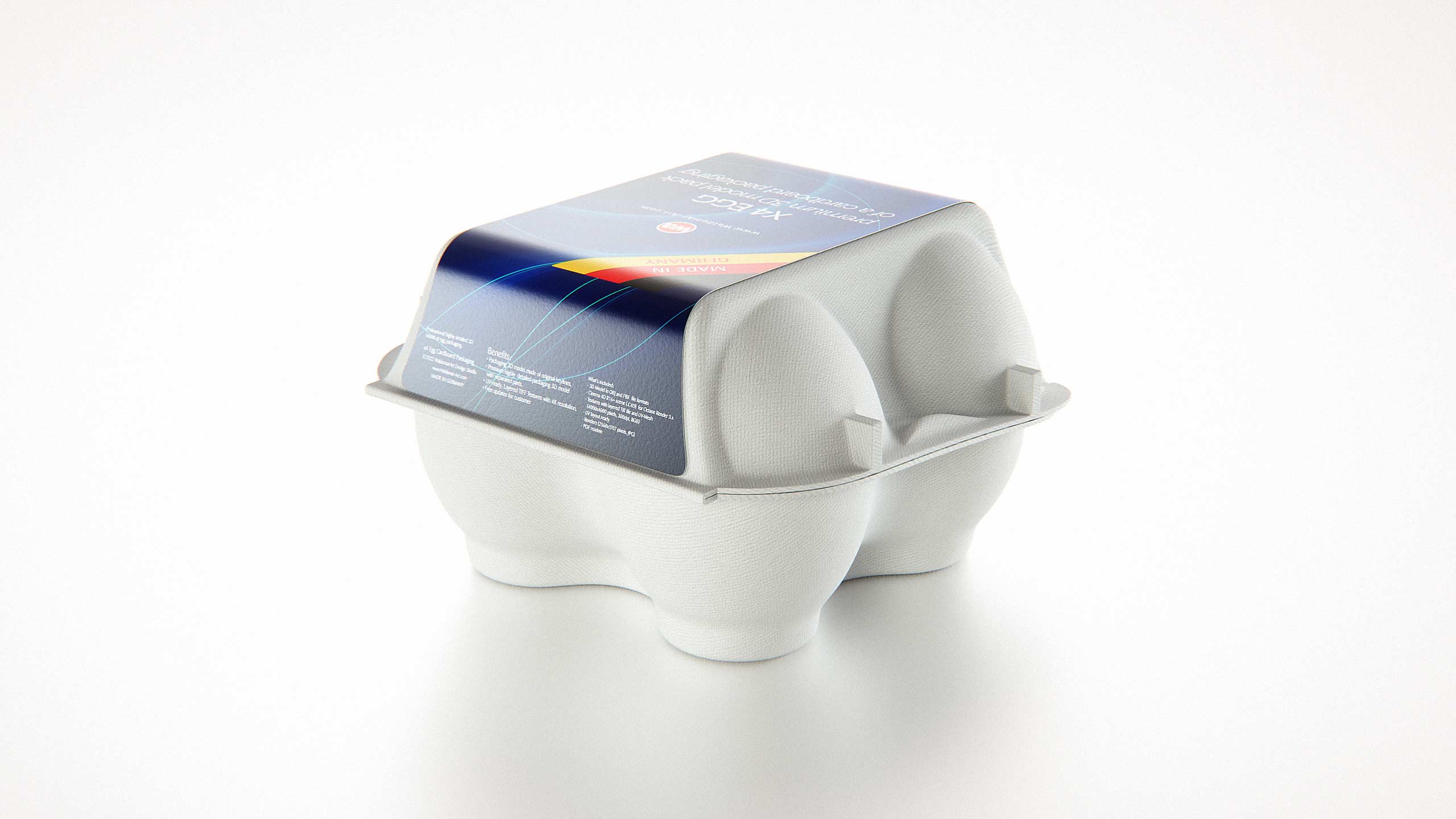 x4 Egg Cold Pressed Paper Carton box packaging 3D model pack