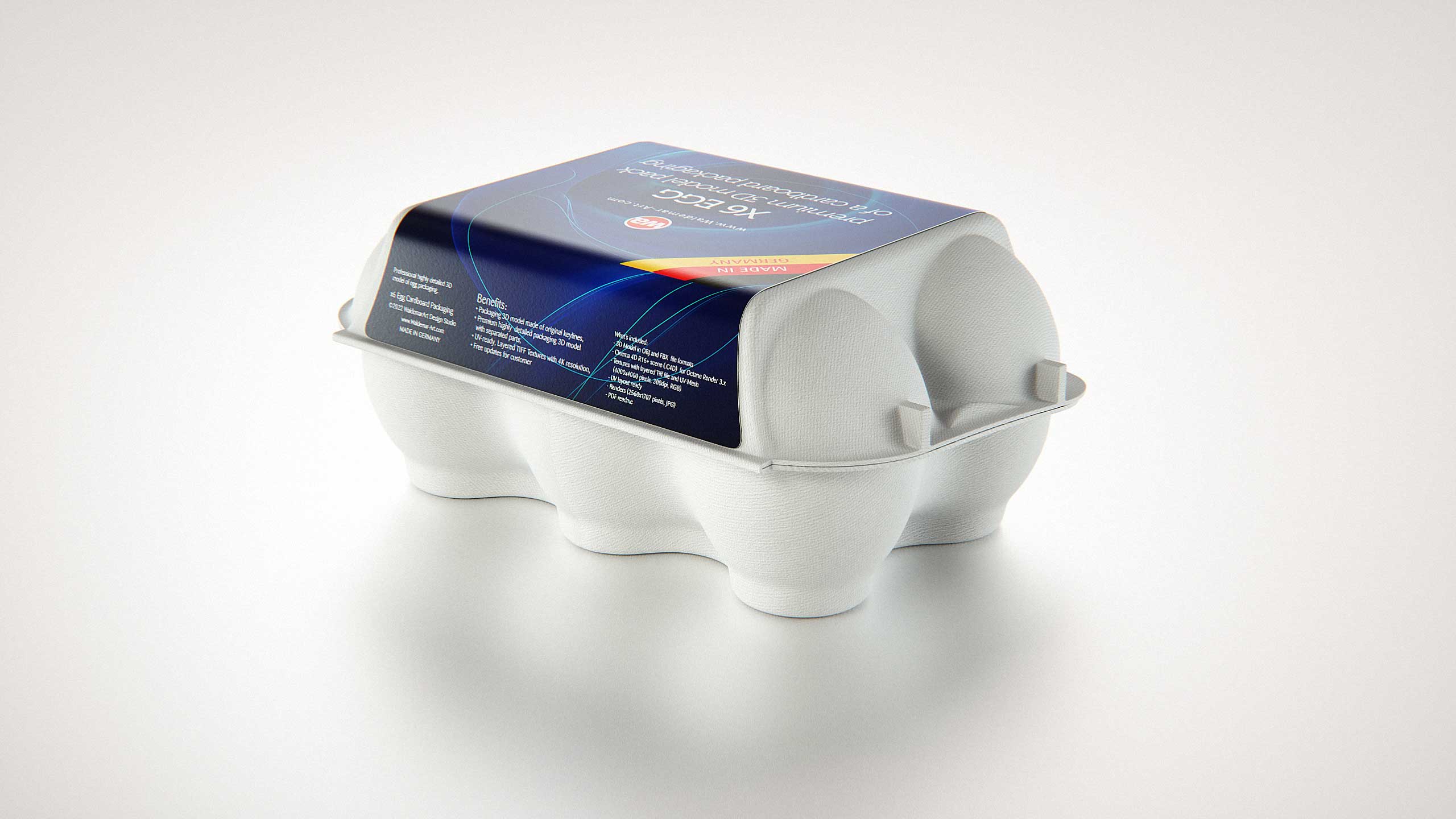 6x Egg Cold Pressed Paper Carton box packaging 3D model pack